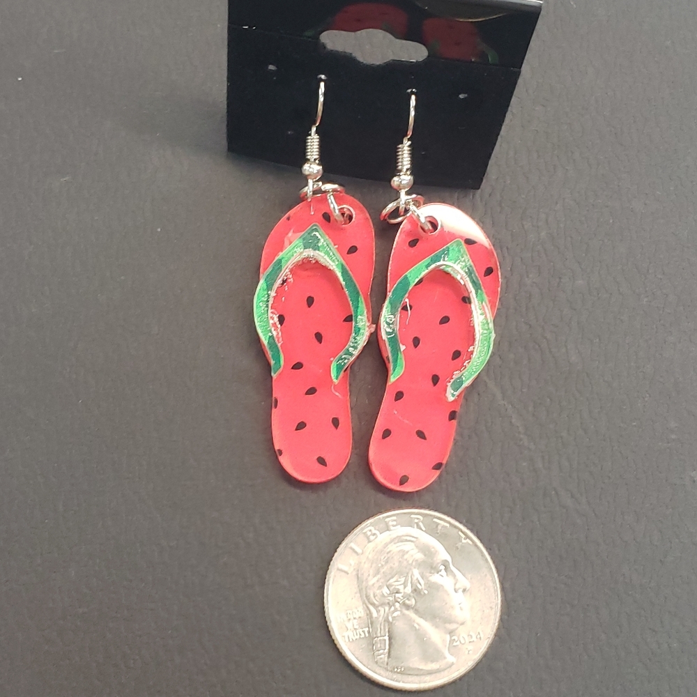 Red and Green Watermelon Slice Earrings